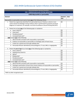 2021 NHSN Cardiovascular System Infection (CVS) Checklist