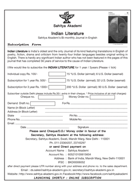 Indian Literature Subscription Form