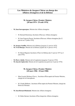 Les Ministres De Jacques Chirac Affaires Étrangères