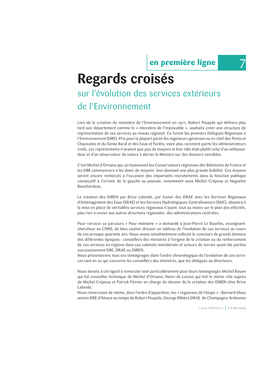 Regards Croisés Sur L’Évolution Des Services Extérieurs De L’Environnement