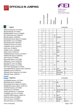 OFFICIALS in JUMPING Course Designer Steward Judge Technical Delegate Official Veterinarian Spoken Understood