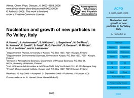 Nucleation and Growth of New Particles in Po Valley, Italy