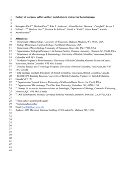 Ecology of Inorganic Sulfur Auxiliary Metabolism in Widespread Bacteriophages 2 3 4 Kristopher Kieft1#, Zhichao Zhou1#, Rika E