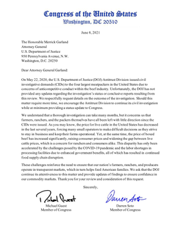 June 8, 2021 the Honorable Merrick Garland Attorney General US Department of Justice 950 Pennsylvania Avenue, NW Washington