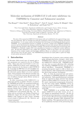 Molecular Mechanism of SARS-Cov-2 Cell Entry Inhibition Via TMPRSS2 by Camostat and Nafamostat Mesylate