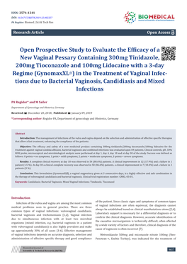 Open Prospective Study to Evaluate the Efficacy of a New Vaginal Pessary Containing 300Mg Tinidazole, 200Mg Tioconazole and 100M