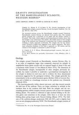 Gravity Investigation of the Hareidlandet Eclogite, Western Norway