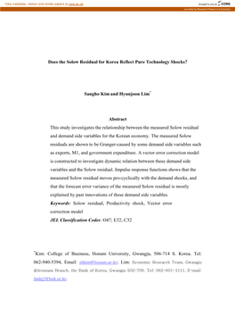 Does the Solow Residual for Korea Reflect Pure Technology Shocks?