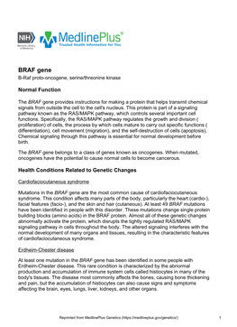 BRAF Gene B-Raf Proto-Oncogene, Serine/Threonine Kinase