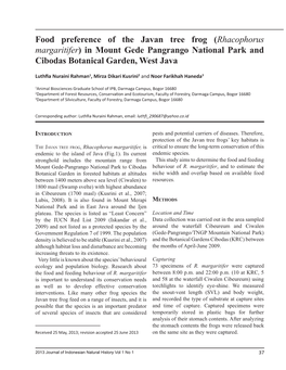 Food Preference of the Javan Tree Frog (Rhacophorus Margaritifer) in Mount Gede Pangrango National Park and Cibodas Botanical Garden, West Java