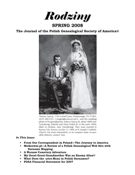 Rodziny SPRING 2008 the Journal of the Polish Genealogical Society of America®