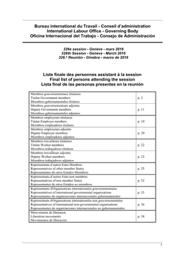 Bureau International Du Travail - Conseil D’Administration International Labour Office - Governing Body Oficina Internacional Del Trabajo - Consejo De Administración