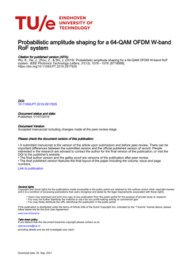 Probabilistic Amplitude Shaping for a 64-QAM OFDM W-Band Rof System