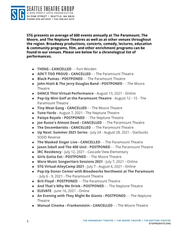 STG Presents an Average of 600 Events Annually at the Paramount, the Moore, and the Neptune Theatres As Well As at Other Venues Throughout the Region