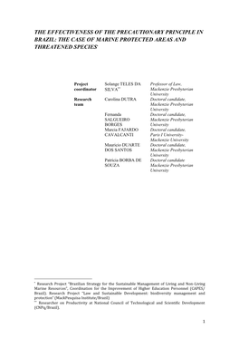 The Effectiveness of the Precautionary Principle in Brazil: the Case of Marine Protected Areas and Threatened Species