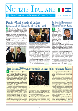 NOTIZIE ITALIANE Newsletter of the Embassy of Italy in Israel No