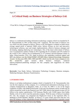 A Critical Study on Business Strategies of Infosys Ltd