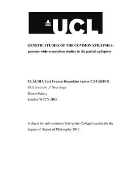 Genome-Wide Association Studies in the Partial Epilepsies CLÁUDIA José Franco Bacanh