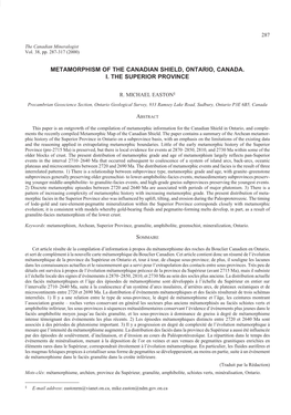 Metamorphism of the Canadian Shield, Ontario, Canada