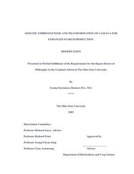 Somatic Embryogenesis and Transformation of Cassava For