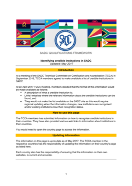 Identifying Credible Institutions in SADC Updated: May 2017
