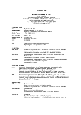 Curriculum Vitae МАRIA SERGEEVNA МOROZOVА Senior