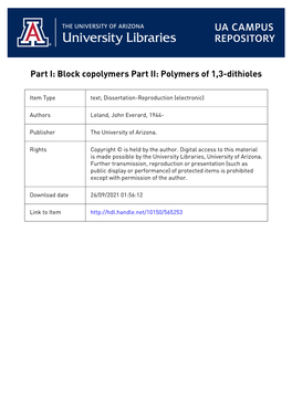 Part I Block Copolymers Part Ii Polymers of 1,3