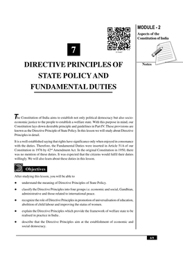 Directive Principles of State Policy and Fundamental Duties MODULE - 2 Aspects of the Constitution of India 7