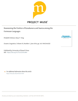 Reassessing the Position of Kanakanavu and Saaroa Among the Formosan Languages