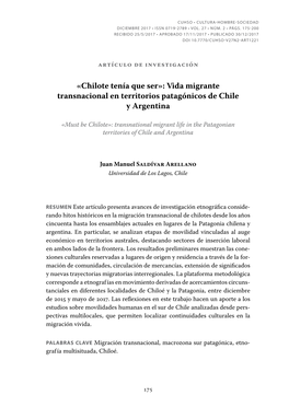 «Chilote Tenía Que Ser»: Vida Migrante Transnacional En Territorios Patagónicos De Chile Y Argentina