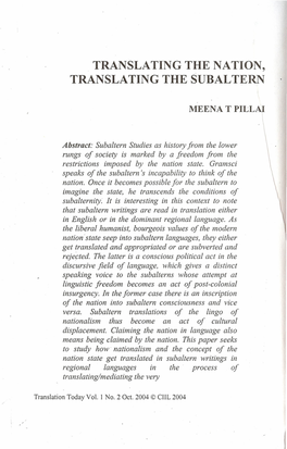 ·Translating the Nation, Translating the Subaltern