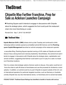 Chipotle May Further Franchise, Prep for Sale As Ackman Launches Campaign