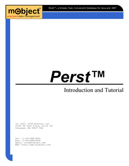 Perst Introduction and Tutorial