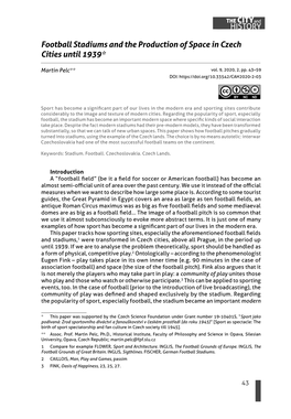 Football Stadiums and the Production of Space in Czech Cities Until 1939*