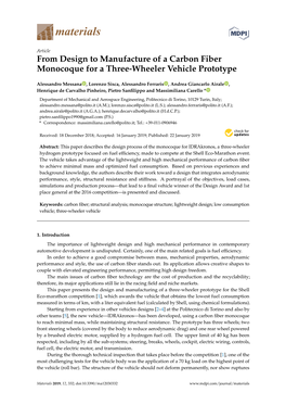 From Design to Manufacture of a Carbon Fiber Monocoque for a Three-Wheeler Vehicle Prototype