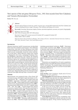 New Species of the Ant Genus Metapone Forel, 1911: First Records from New Caledonia and Vanuatu (Hymenoptera: Formicidae)