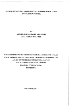Justice Mechanisms and Resolution of Beledweyne Tribal Conflicts in Somalia
