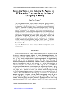 Producing Opinion and Building the Agenda on TV Discussion Programs During the State of Emergency in Turkey