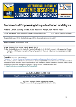 Framework of Empowering Mosque Institution in Malaysia