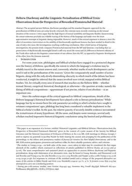 Hebrew Diachrony and the Linguistic Periodization of Biblical Texts: Observations from the Perspective of Reworked Pentateuchal Material1