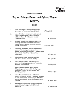 Taylor, Bridge, Baron and Sykes, Wigan (D/DX/Ta)