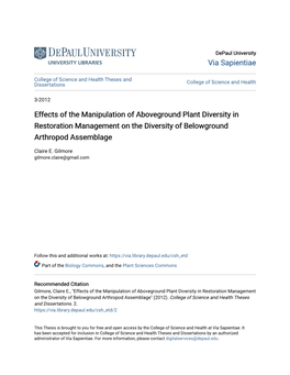 Effects of the Manipulation of Aboveground Plant Diversity in Restoration Management on the Diversity of Belowground Arthropod Assemblage