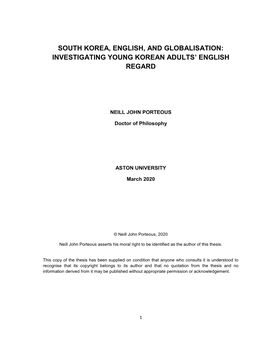 South Korea, English, and Globalisation: Investigating Young Korean Adults’ English Regard