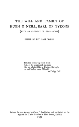The Will and Family of Hugh O Neill, Earl of Tyrone