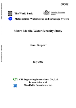 Metropolitan Waterworks and Sewerage System the World Bank Metro Manila Water