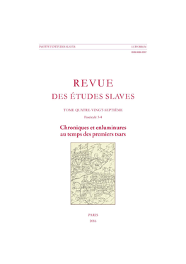 Revue Des Études Slaves, LXXXVII-3-4