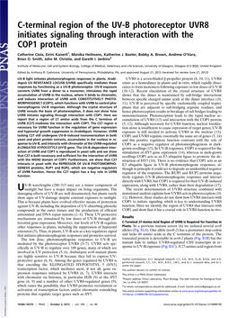 C-Terminal Region of the UV-B Photoreceptor UVR8 Initiates Signaling Through Interaction with the COP1 Protein