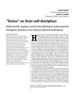 “Stains” on Their Self-Discipline: Public Health, Hygiene, and the Disciplining of Undocumented Immigrant Parents in the Nation’S Internal Borderlands