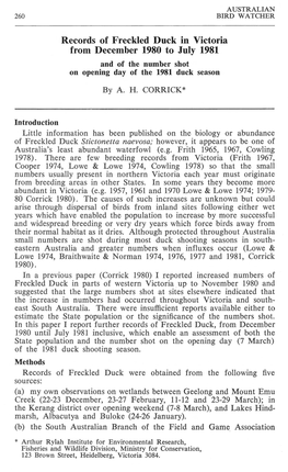 Records of Freckled Duck in Victoria from December 1980 to July 1981 and of the Number Shot on Opening Day of the 1981 Duck Season