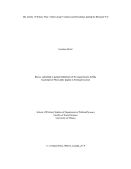 The Limits of “Ethnic War”: Intra-Group Violence and Resistance During the Bosnian War